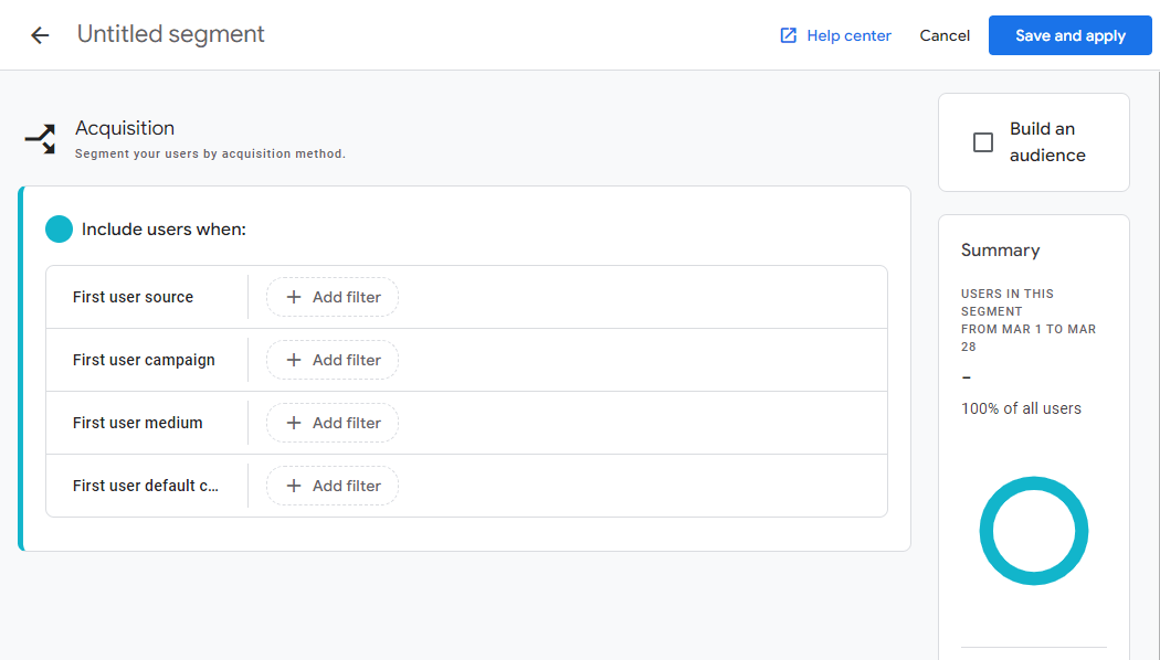 Google Analytics segments - Acquisition template