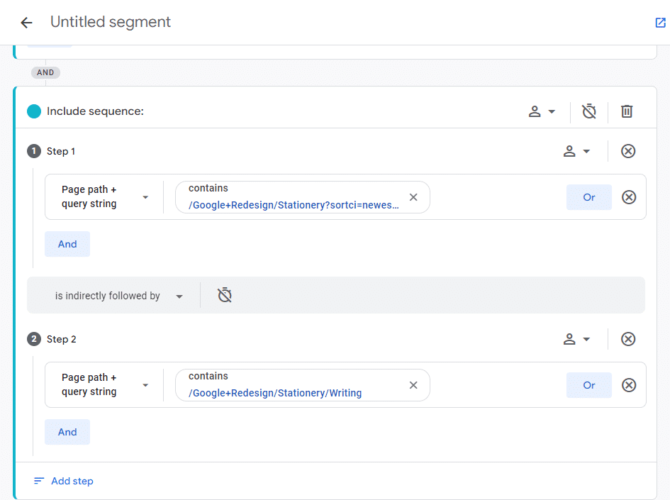 Google Analytics user segment - sequence example