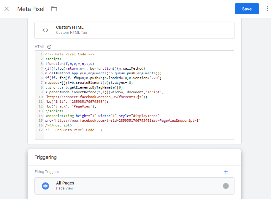 Meta/Facebook Pixel Setup in Google Tag Manager