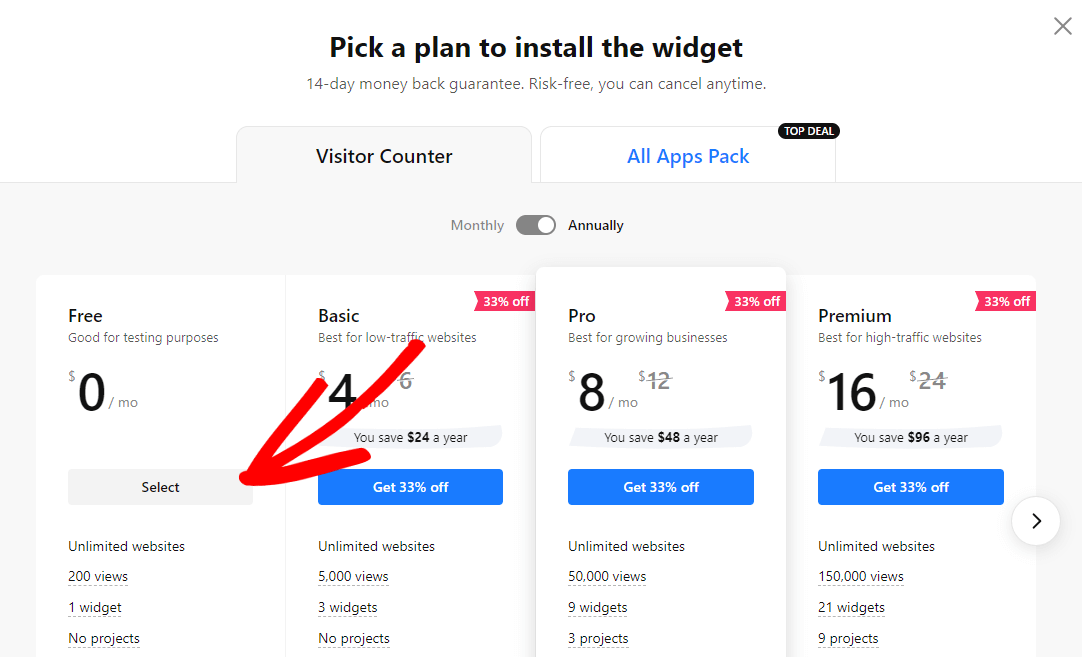 Pick a plan to use the visitor counter widget