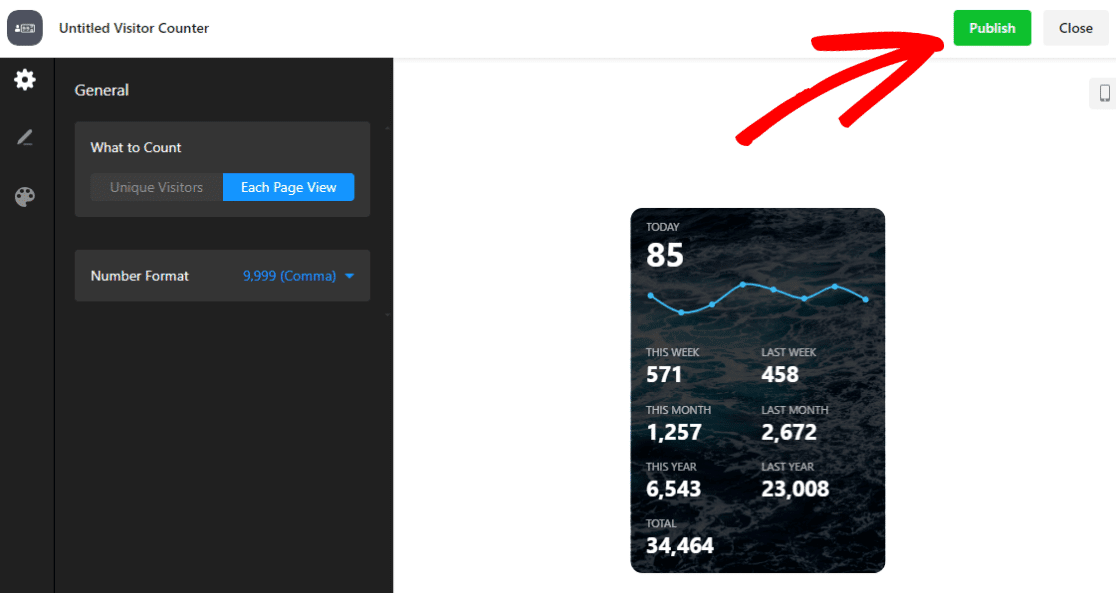 Publish visitor counter widget
