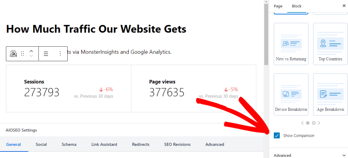 Site Insigts - Sessions comparison