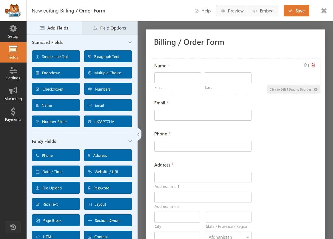 Billing form in WPForms to Sell on WordPress without WooCommerce