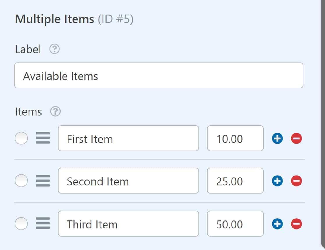 Multiple Items Field in WPForms