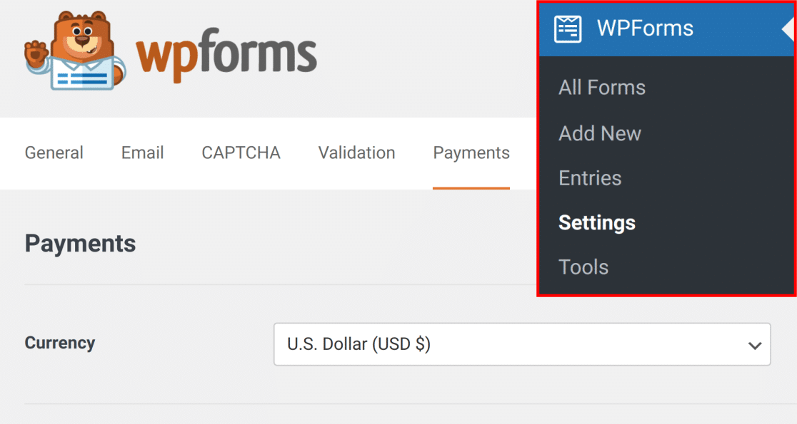 WPForms - Settings - Payments