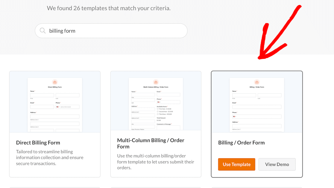 Billing Order Form in WPForms