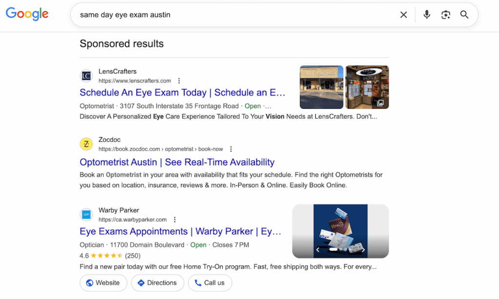 Same-day eye exam local ppc results