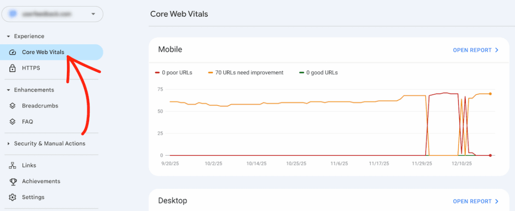 Core Web Vitals in Google Search Console