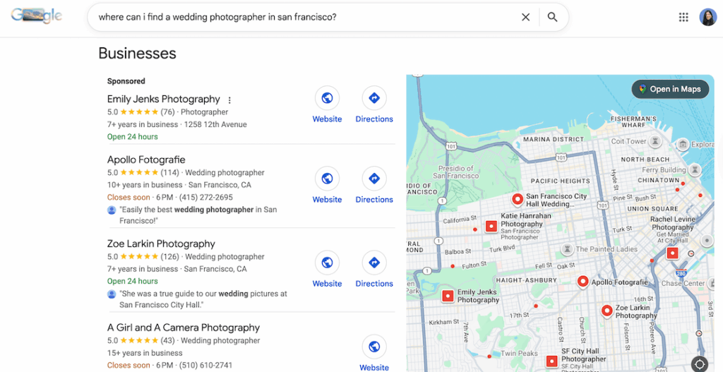 Voice search example question with google results