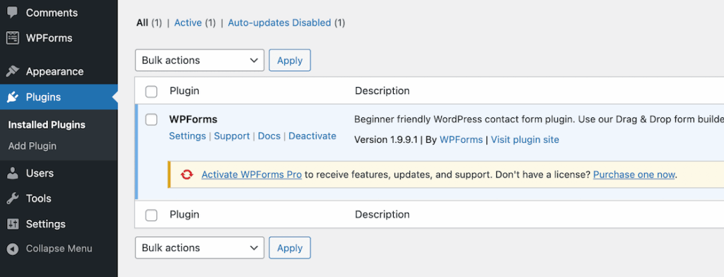 Activate WPForms pro