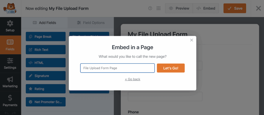 Embed WPForm in a page