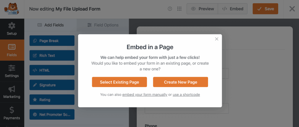 Embed WPForms form