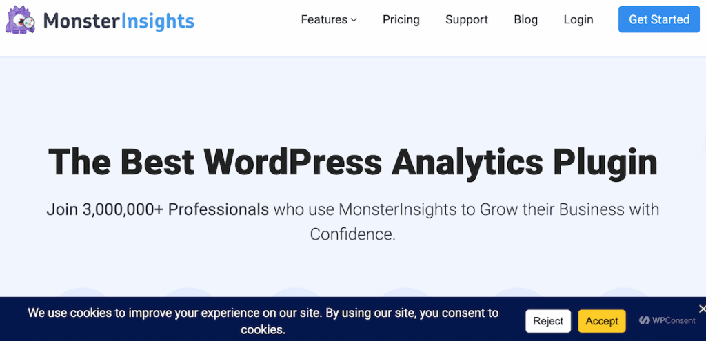 Cookie Consent banner example on MonsterInsights