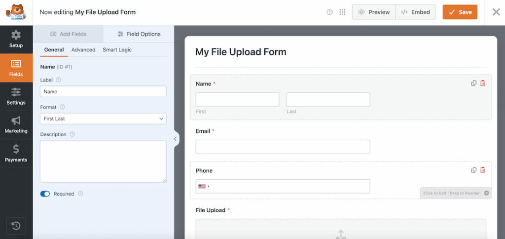 File Upload Form in WPForms builder - General