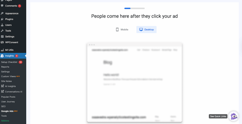 MI Google Ads integration desktop and mobile views