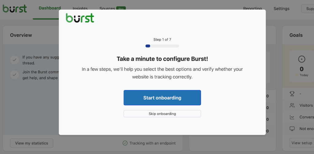 Burst Statistics setup wizard