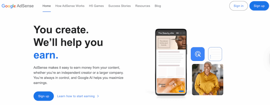 Google AdSense homepage banner