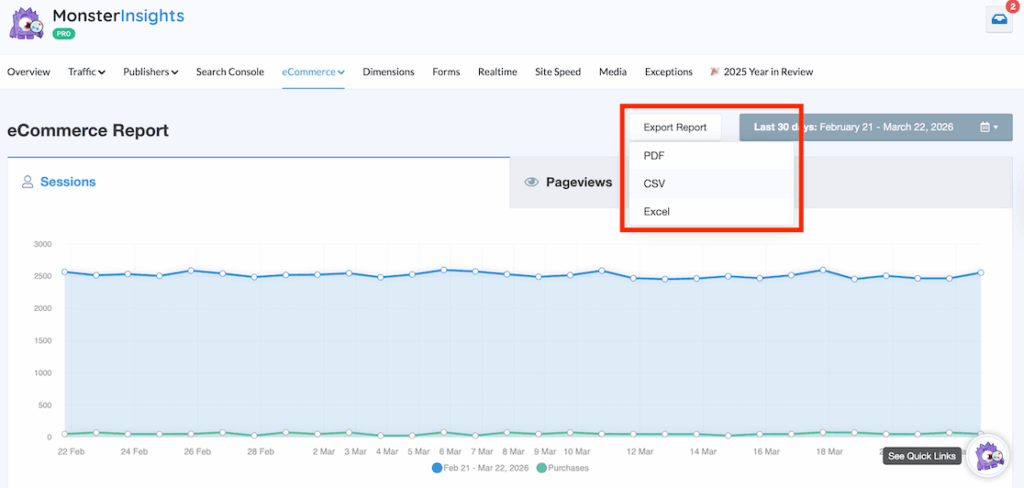 new export report dropdown