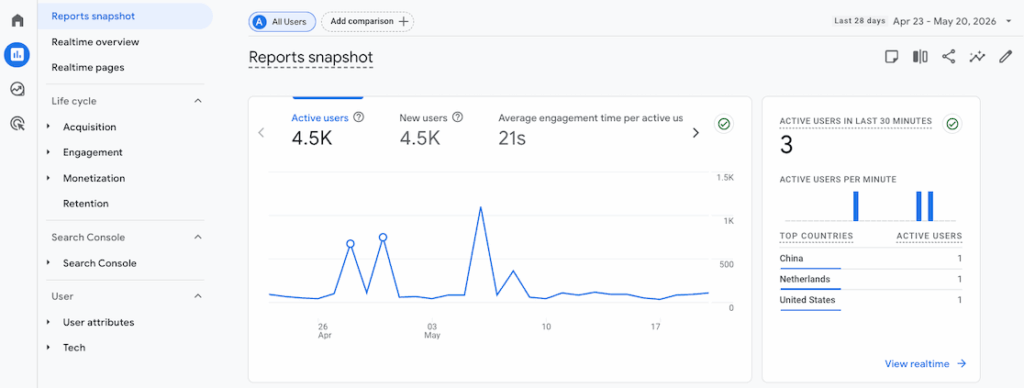 Google Analytics Reports snapshot