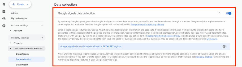 GA4 google signals data collection