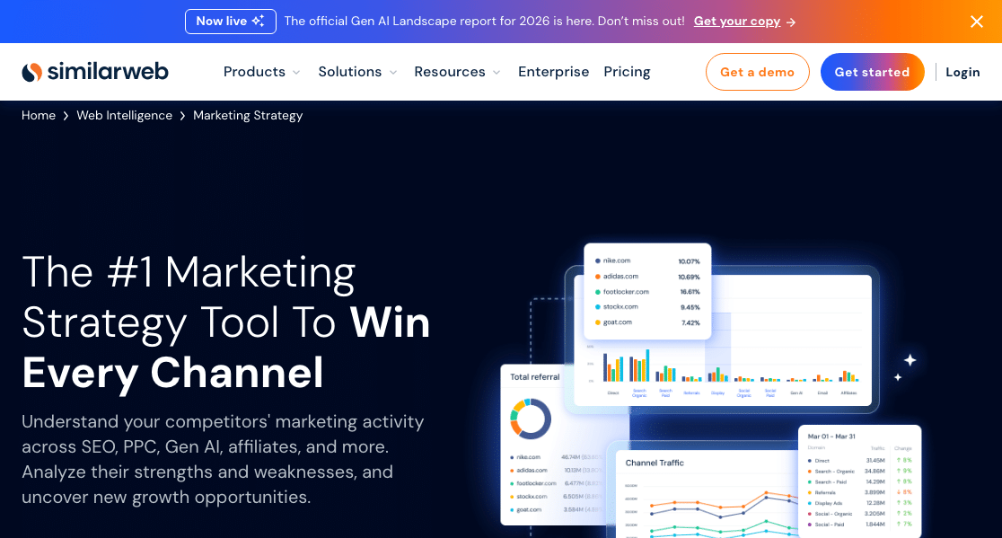 Similarweb homepage showing its Web Intelligence marketing strategy tool