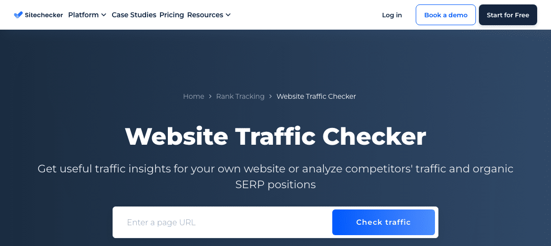 Sitechecker's Website Traffic Checker tool page