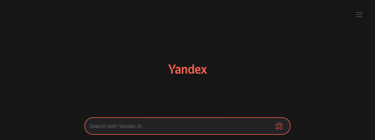 Yandex homepage with its minimalist Search with Yandex AI bar